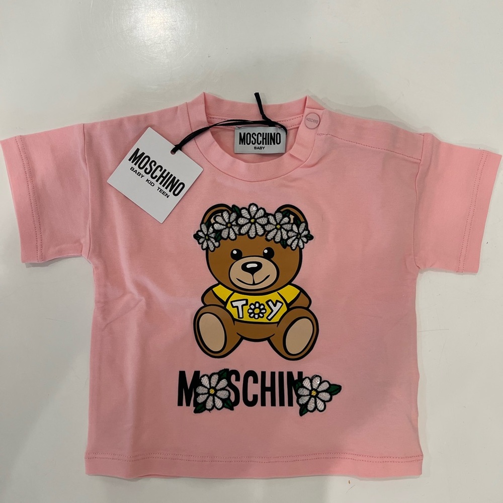 Moschino NWT baby/kids pink t-shirt with sequin flower crown detail bear NWT